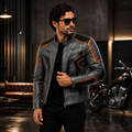 Men's Distressed Grey Cafe Racer Leather Biker Jacket