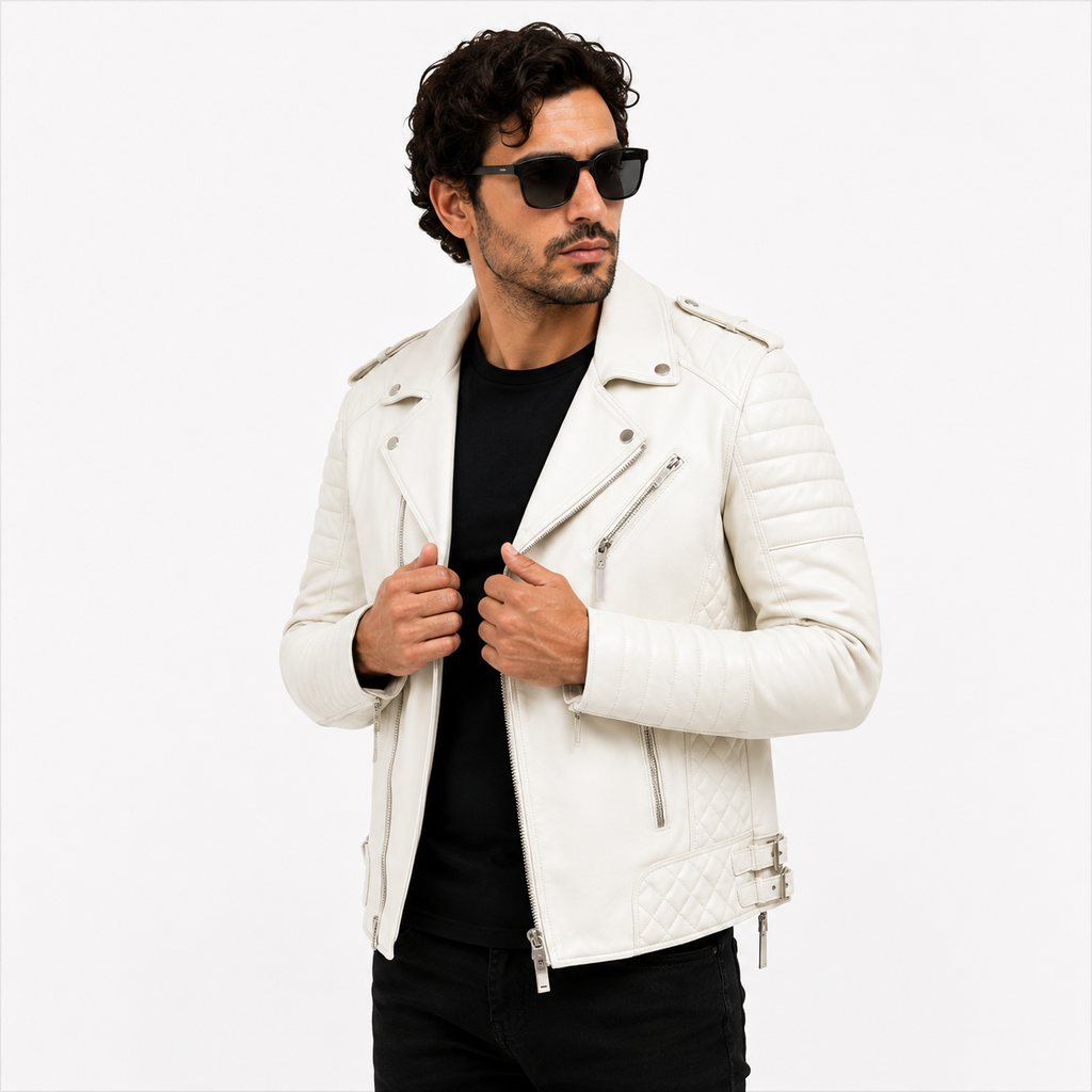Men's Off-White Asymmetric Leather Biker Jacket