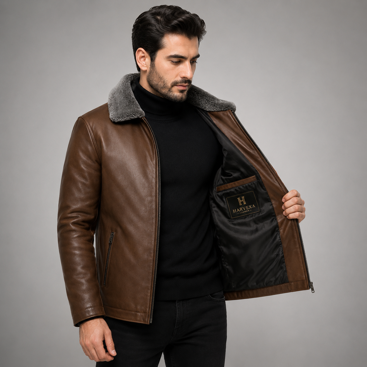 Men's brown leather jacket