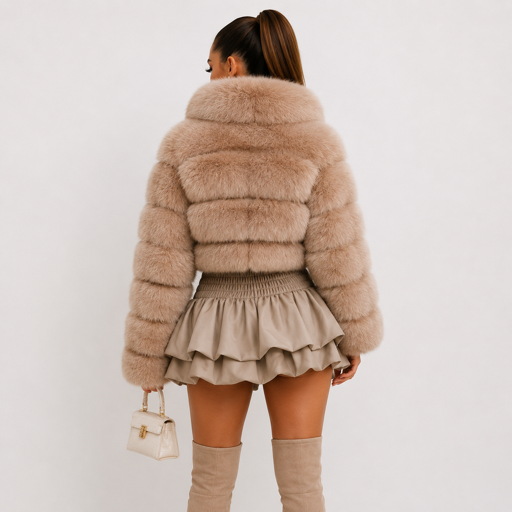 Women's Cropped Faux Fur Bubble Jacket