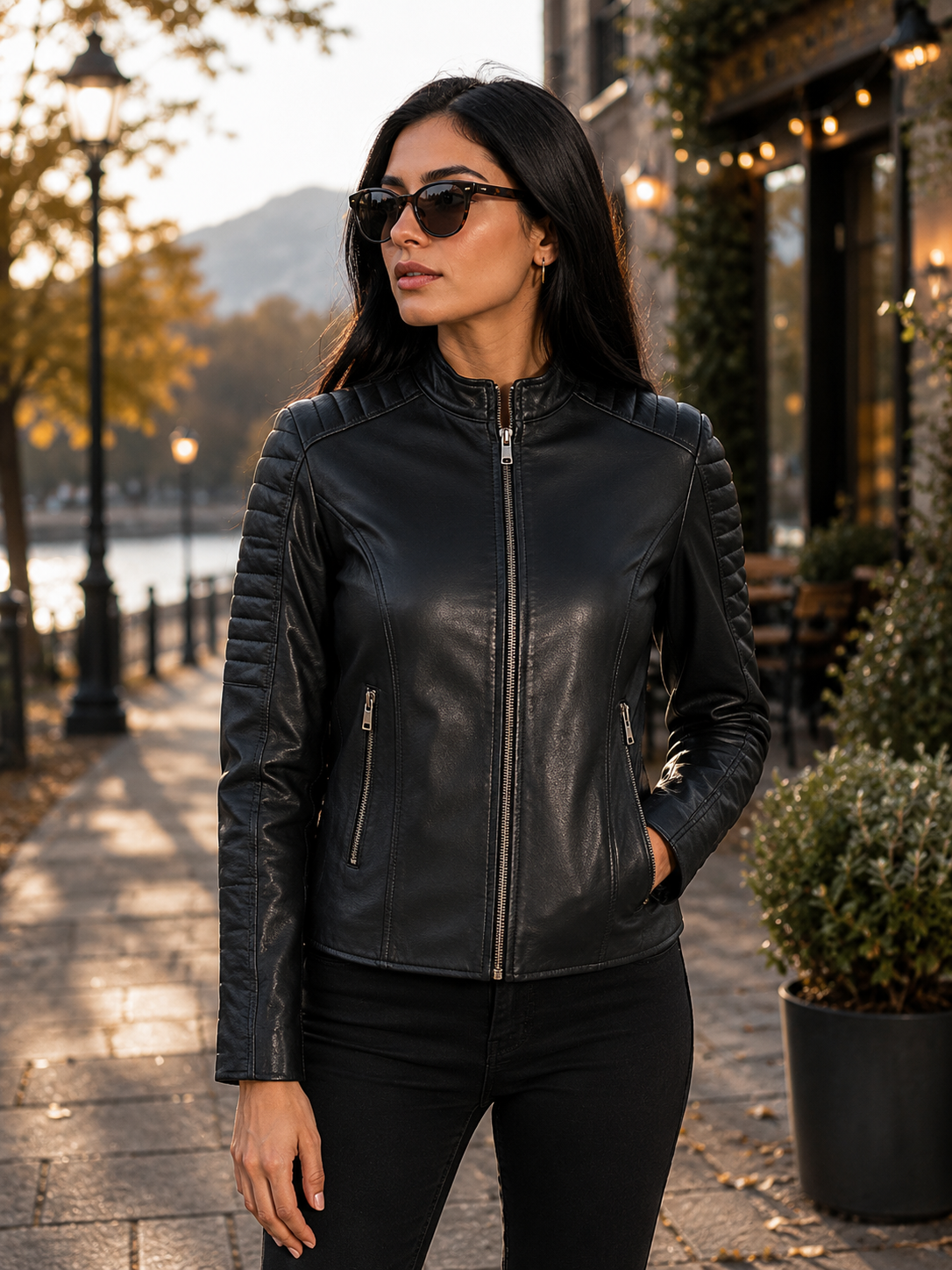 Adalyn Quilted Black Leather Biker Jacket