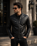 Men's Black Contrast Stitch Leather Jacket