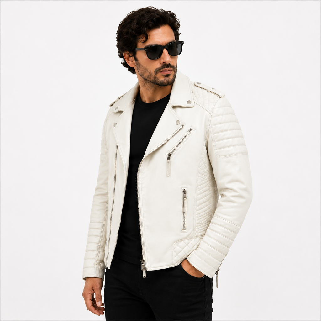 Men's Off-White Asymmetric Leather Biker Jacket