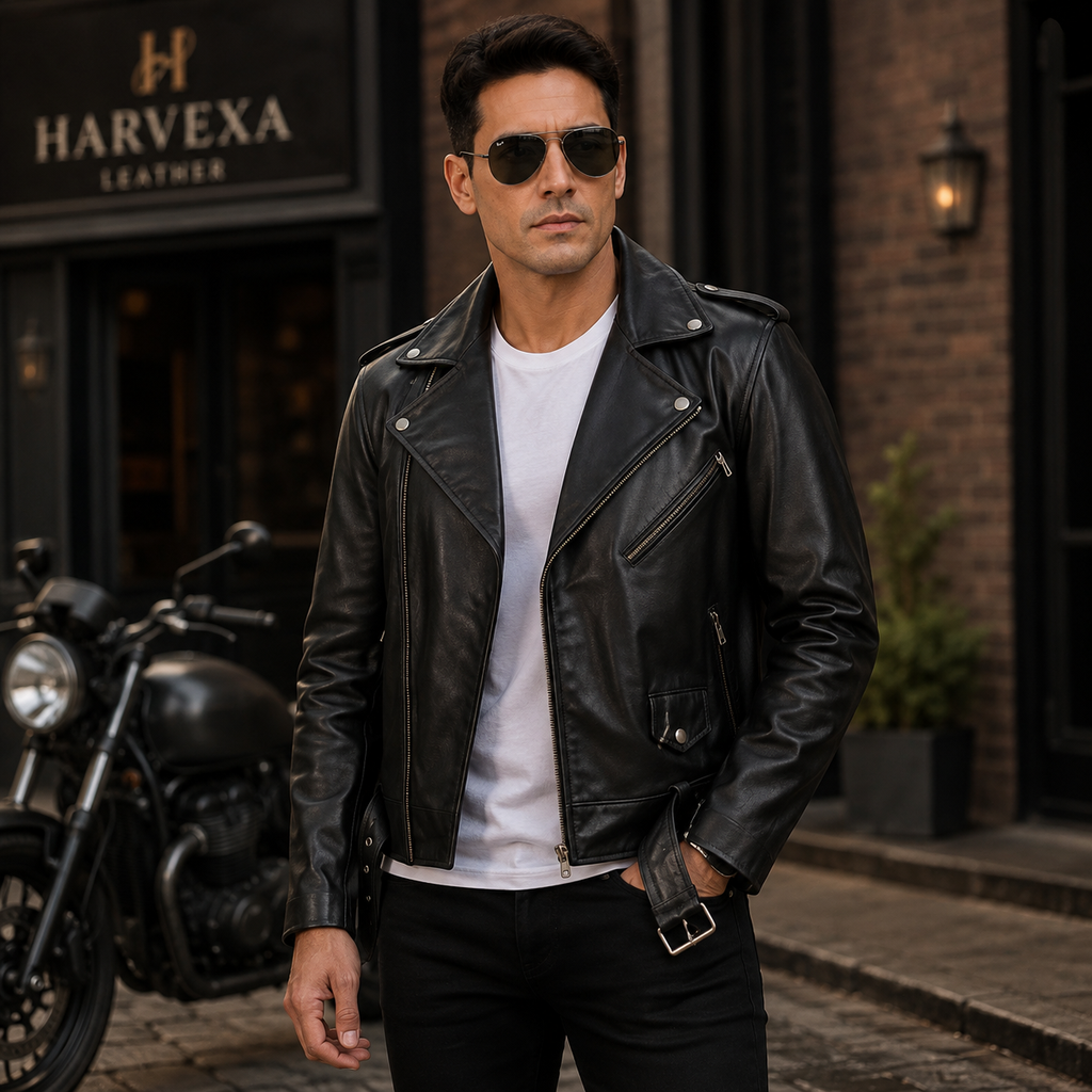 Men's Black Genuine Leather Biker Jacket 