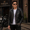 Men's Black Genuine Leather Biker Jacket 