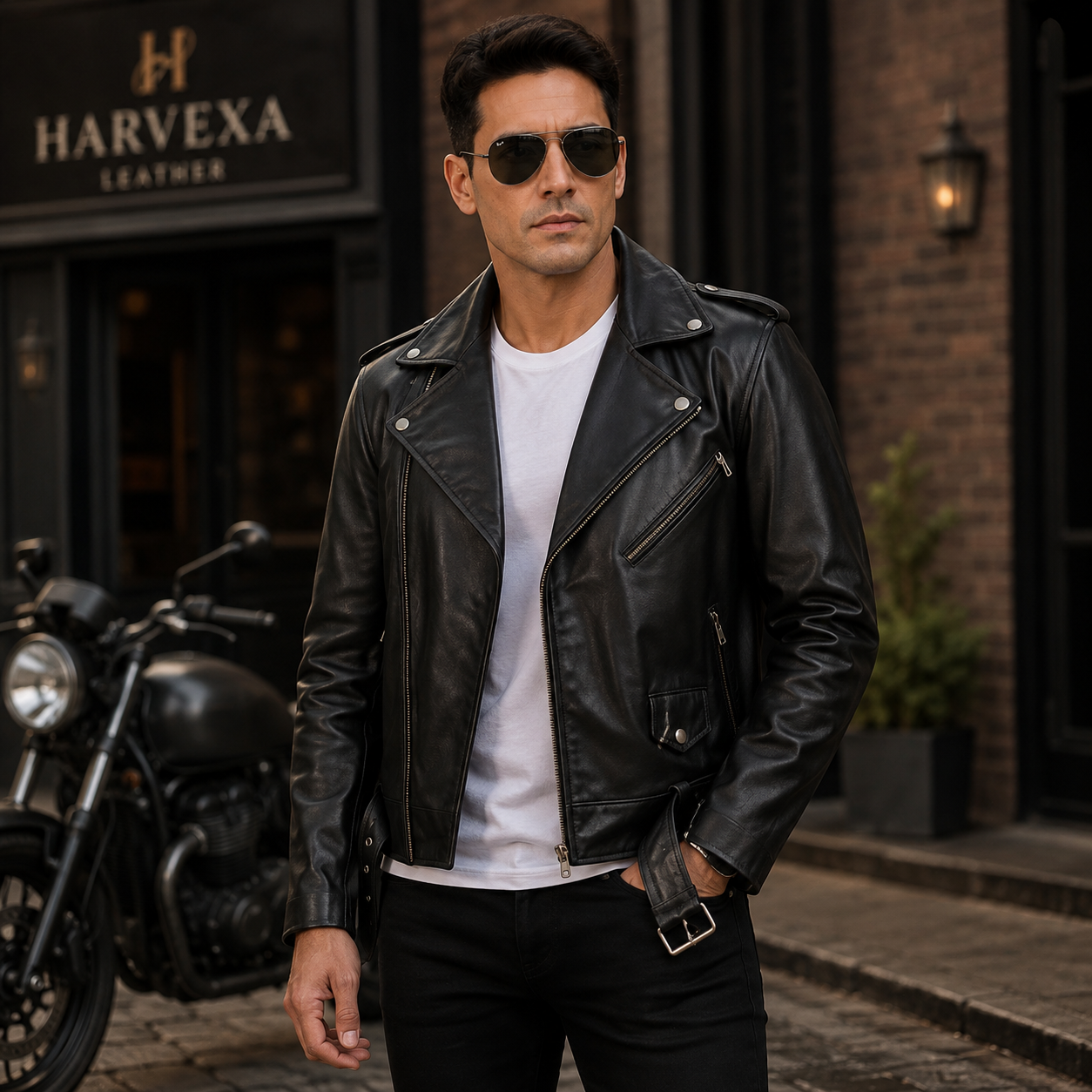 Men's Black Genuine Leather Biker Jacket 