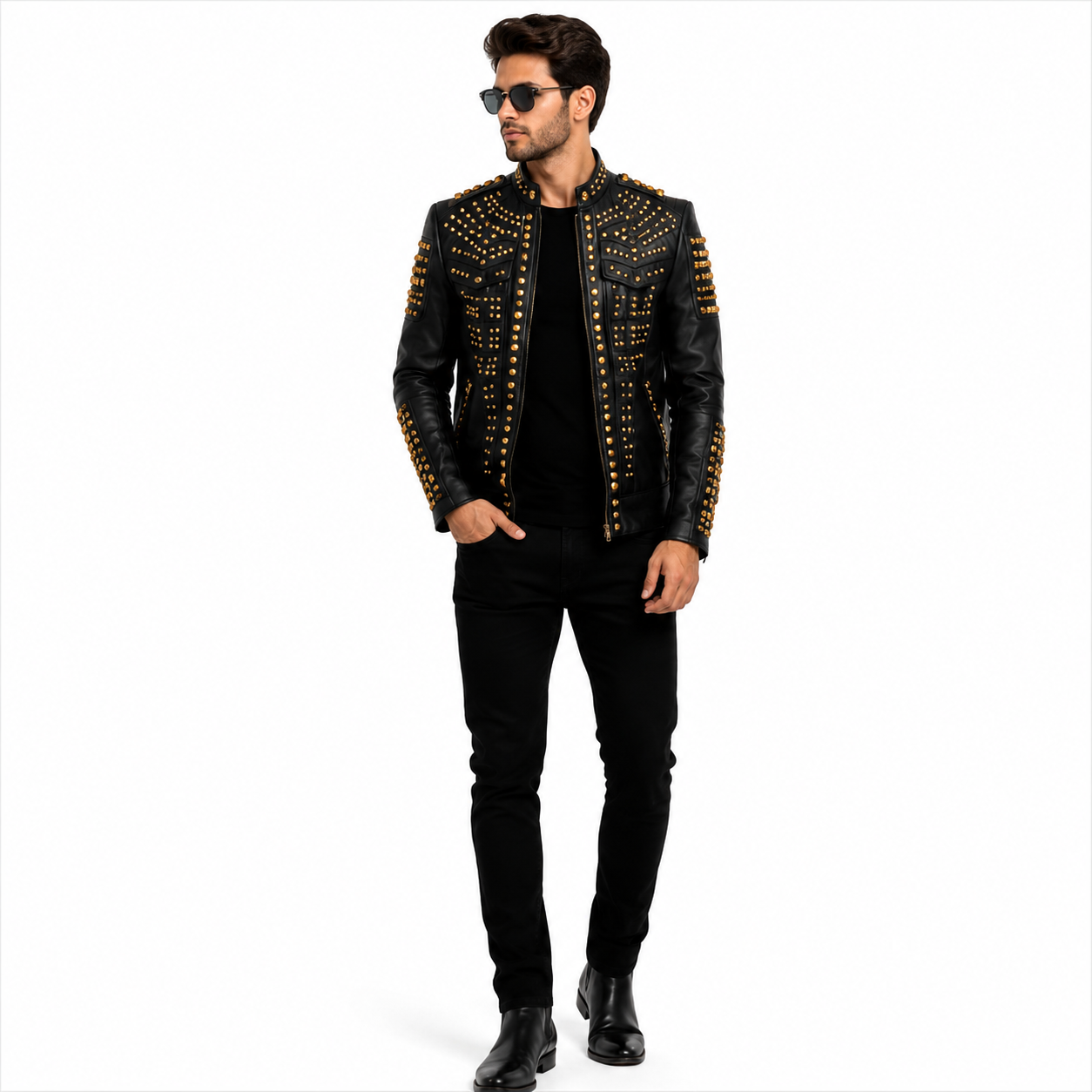 Men's Black Leather Studded Rockstar Jacket