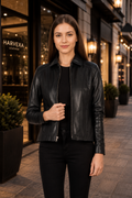 Women's Black Leather Blazer Jacket