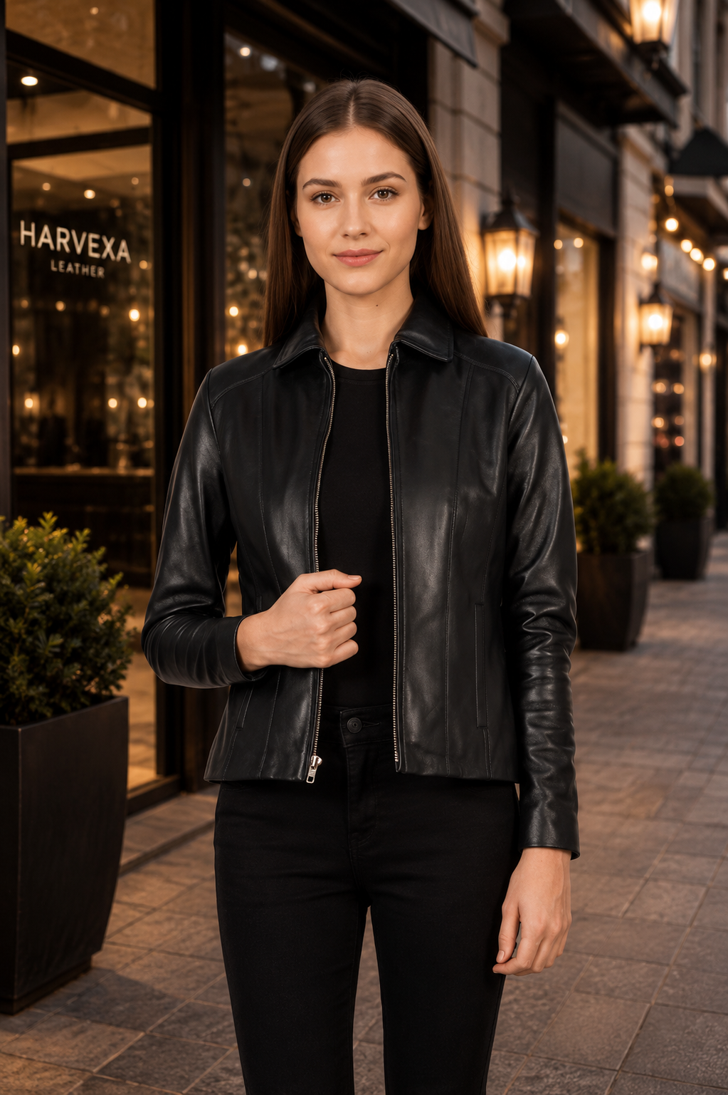 Women's Black Leather Blazer Jacket