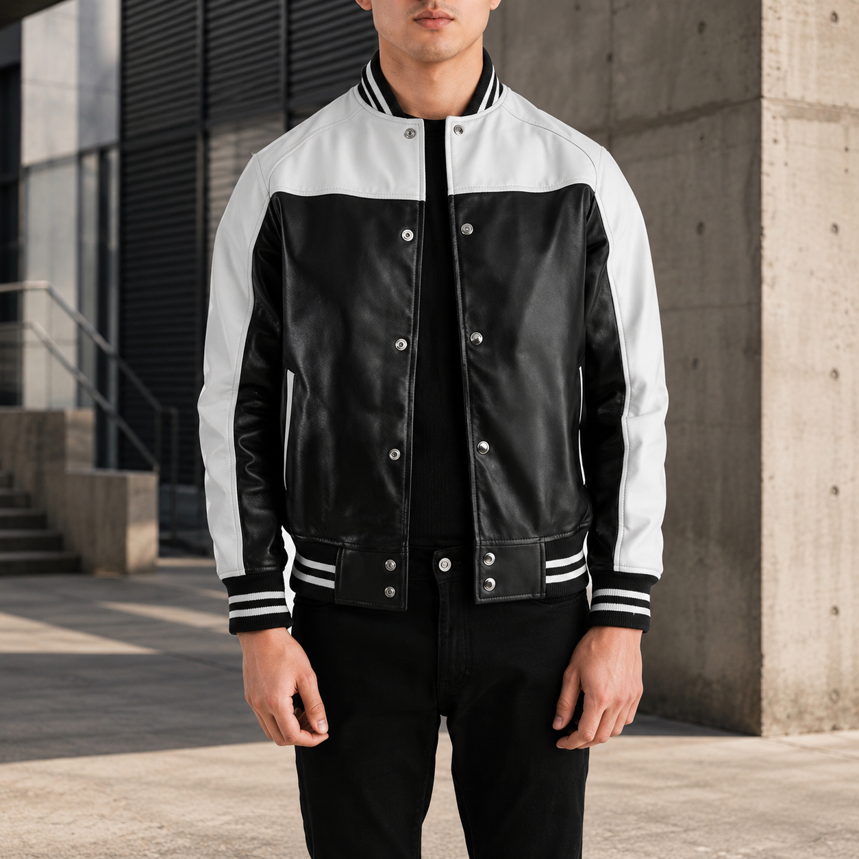 Terrance Black & Red Leather Varsity Jacket