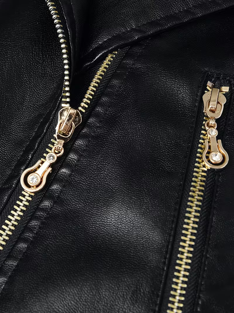 Faux-Leather Asymmetric Biker Jacket