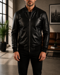 Men's Black Genuine Leather MA-1 Bomber Jacket
