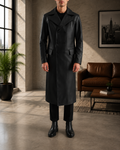 Delmar Black Leather Double Breasted Coat
