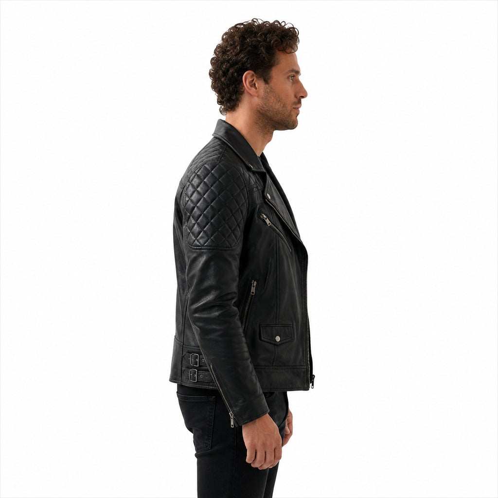 Men's Black Leather Biker Jacket.