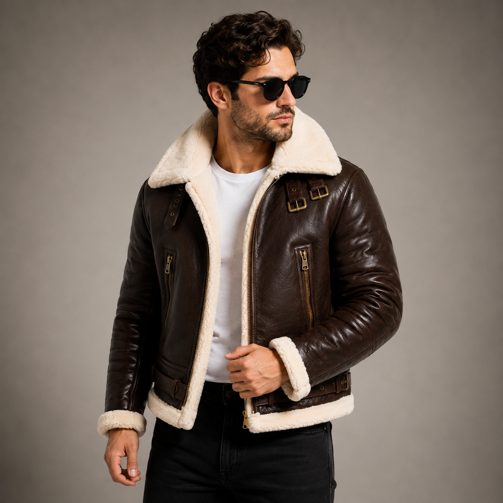 Men's Classic Dark Brown B-3 Aviator Jacket