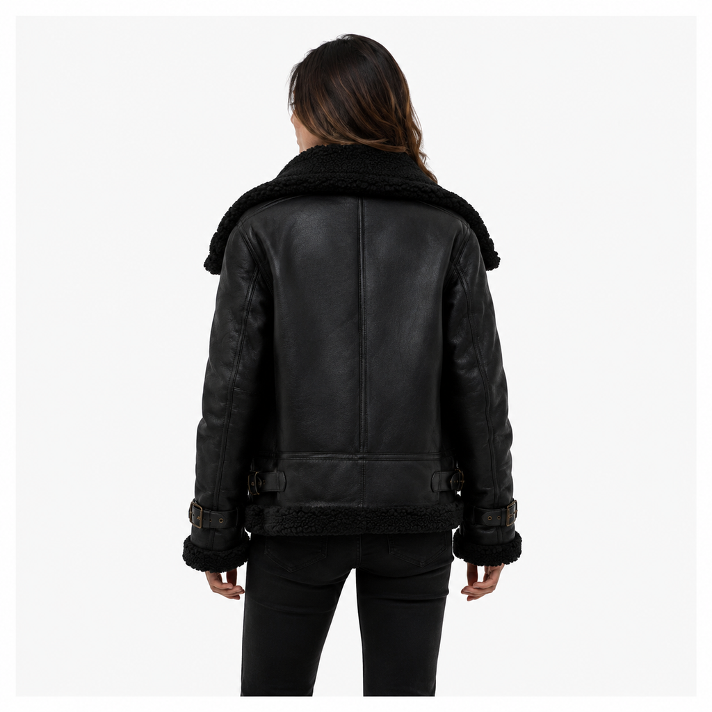 Velocite Oversized Leather Shearling Jacket