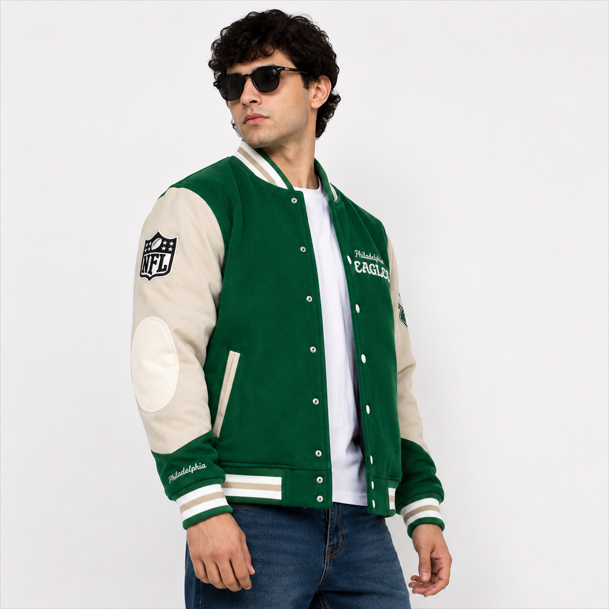 Men's Philadelphia Eagles Green Cream Varsity Jacket 