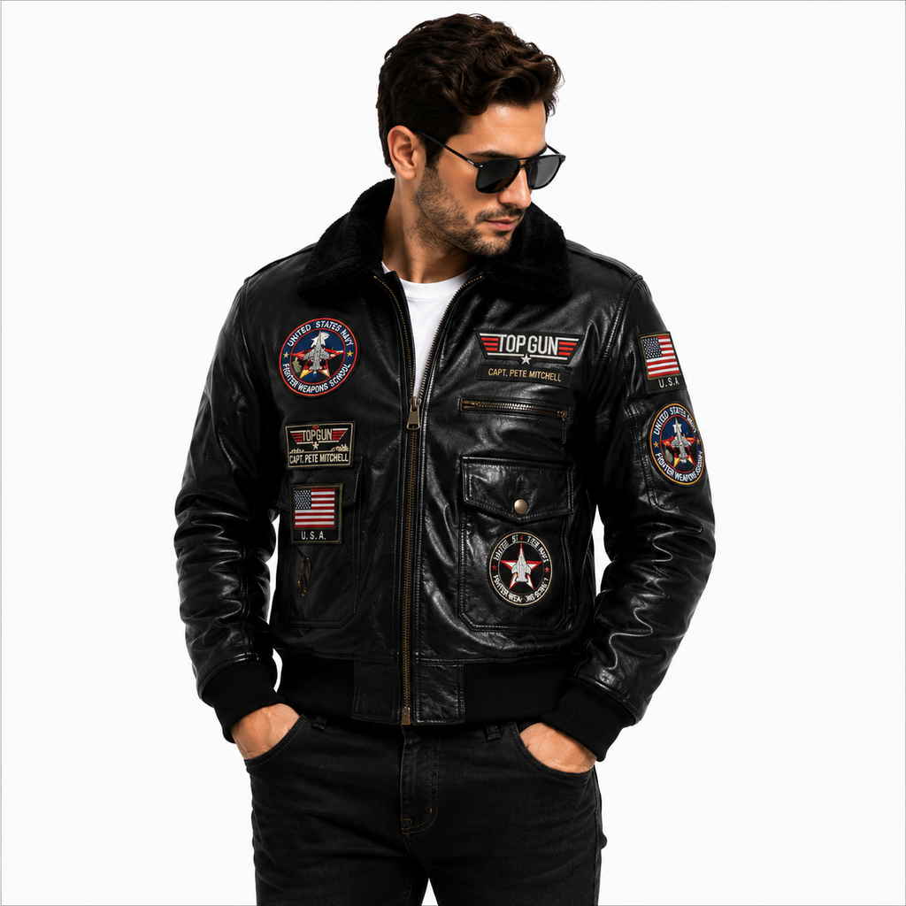 Men's Black Top Gun Maverick G-1 Leather Flight Jacket
