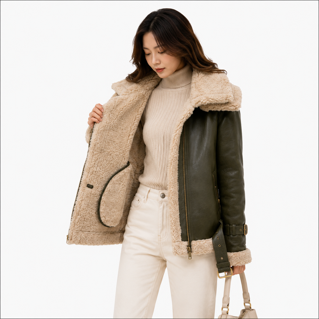 Velocite Oversized Leather Shearling Jacket