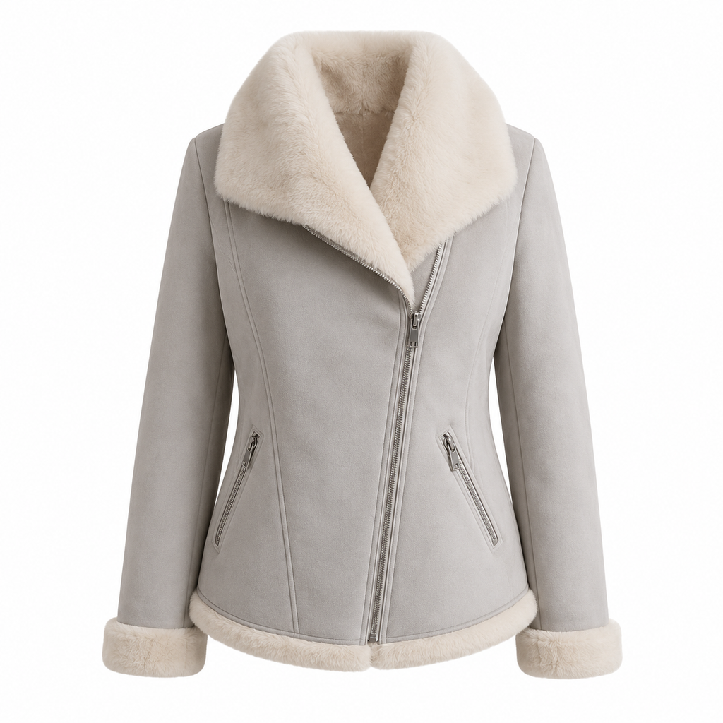 Women's Light Gray Faux Shearling Jacket