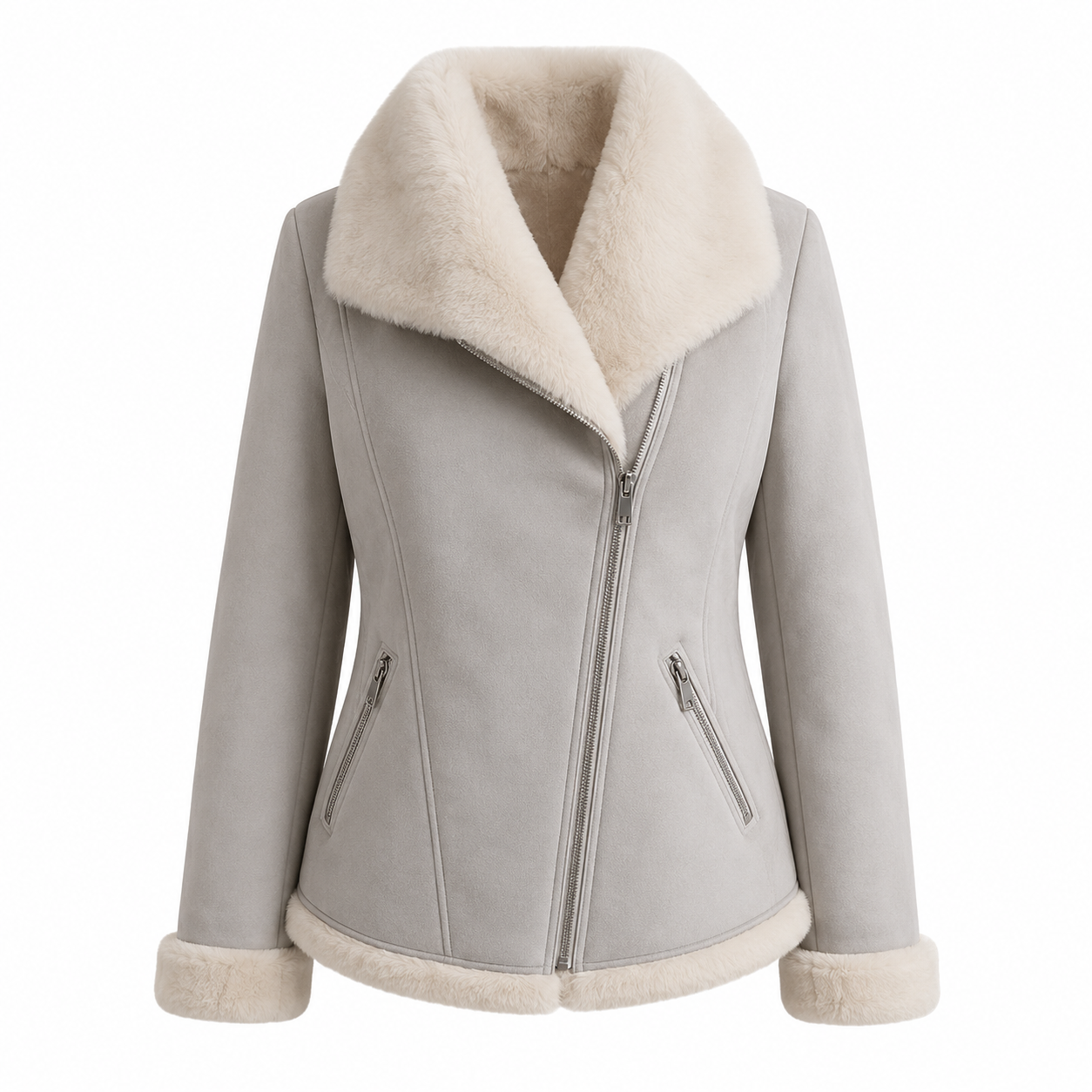 Women's Light Gray Faux Shearling Jacket