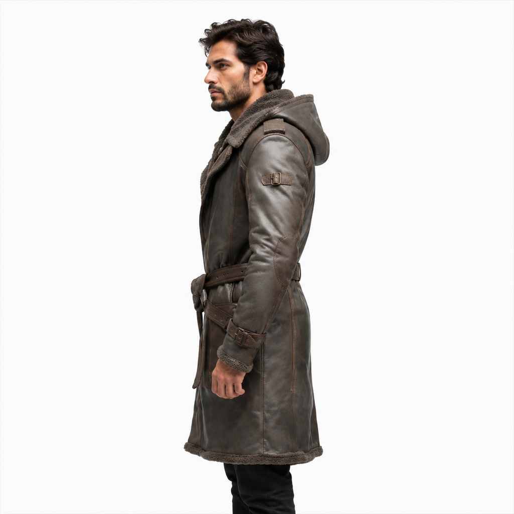Men's Brown Shearling Leather Coat Winter Outfit