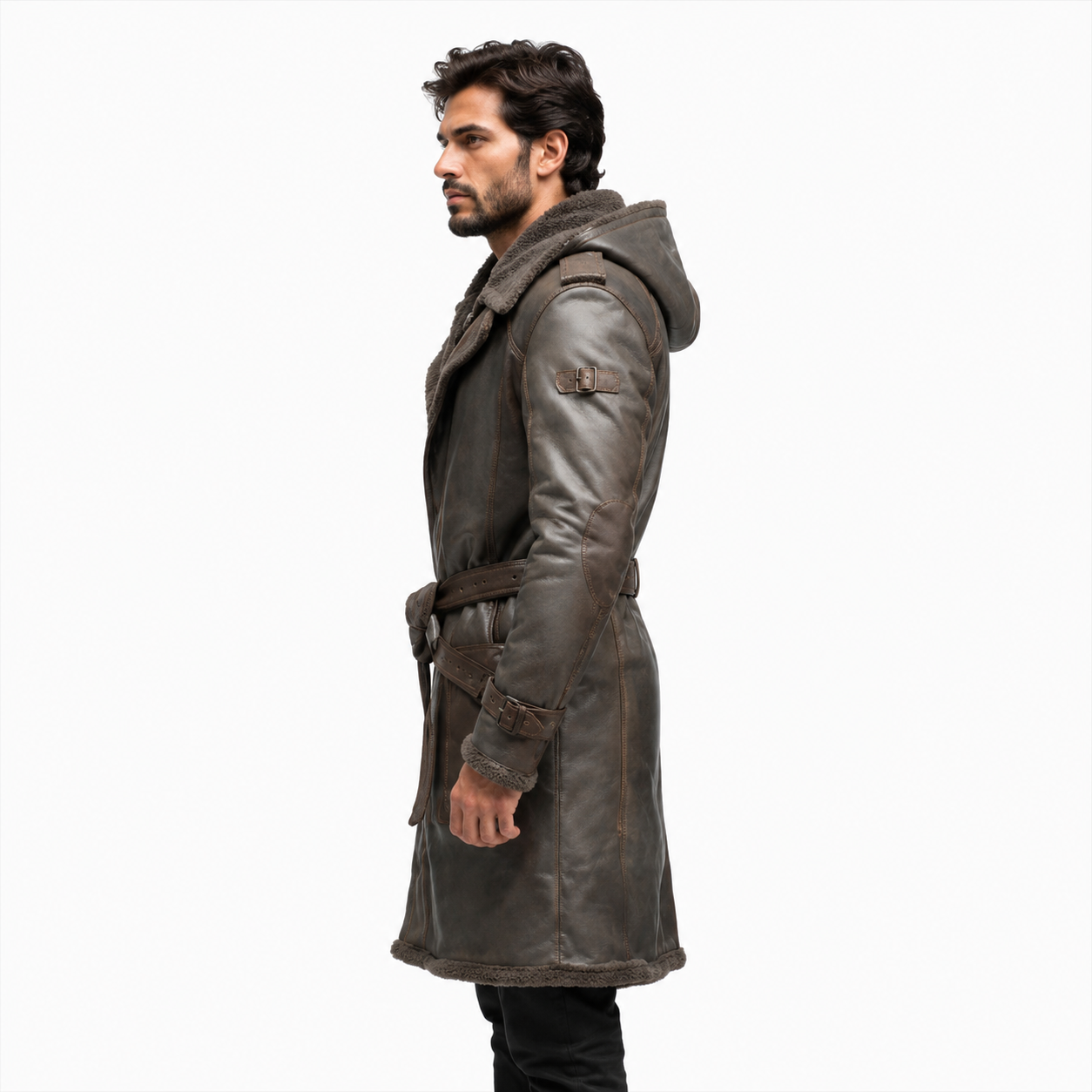 Men's Brown Shearling Leather Coat Winter Outfit