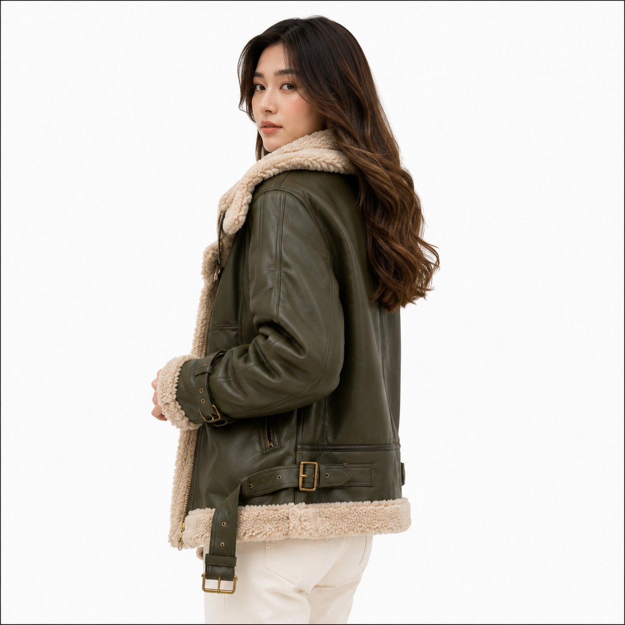 Velocite Oversized Leather Shearling Jacket
