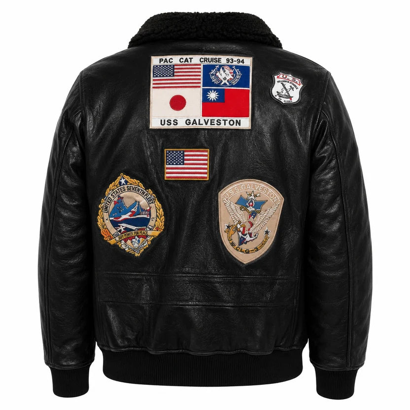 Black Genuine Cowhide Leather Bomber Jacket