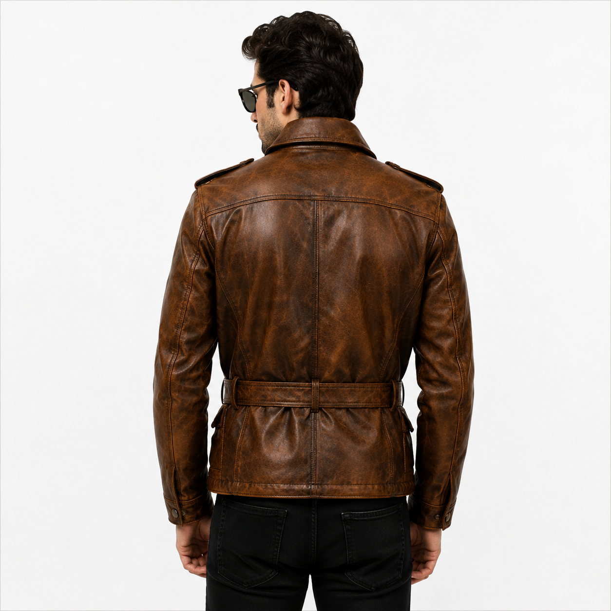 Men's Vintage Military Safari Leather Field Jacket