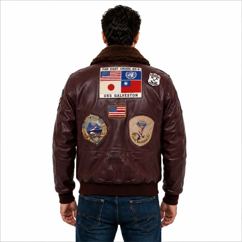 Men's Black Genuine Leather Top Gun Bomber Aviator Jacket