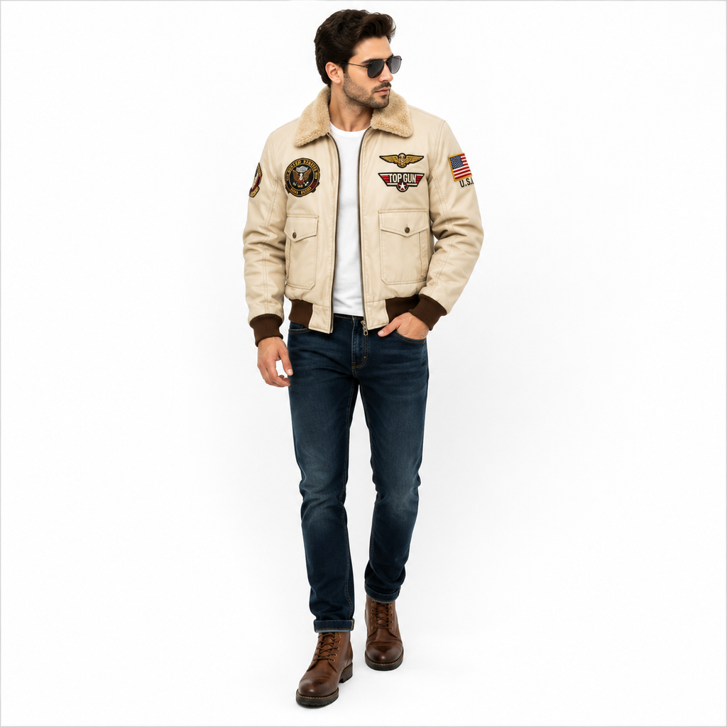 Men's Beige Top Gun G-1 Flight Leather Jacket