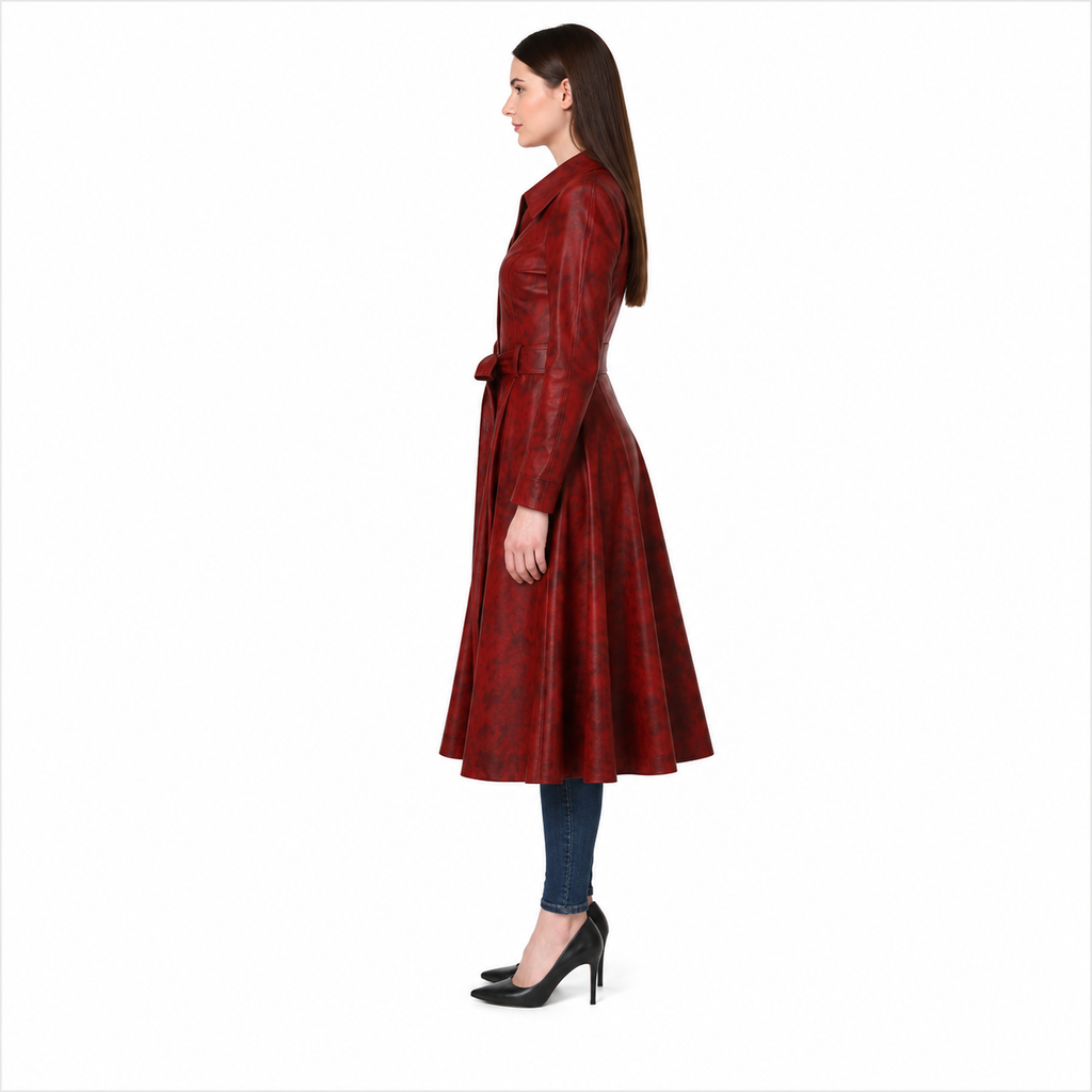 Women's Red Vintage Leather Coat 