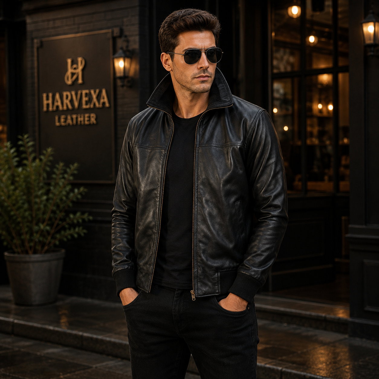 Air Rolf Black Leather Bomber Jacket