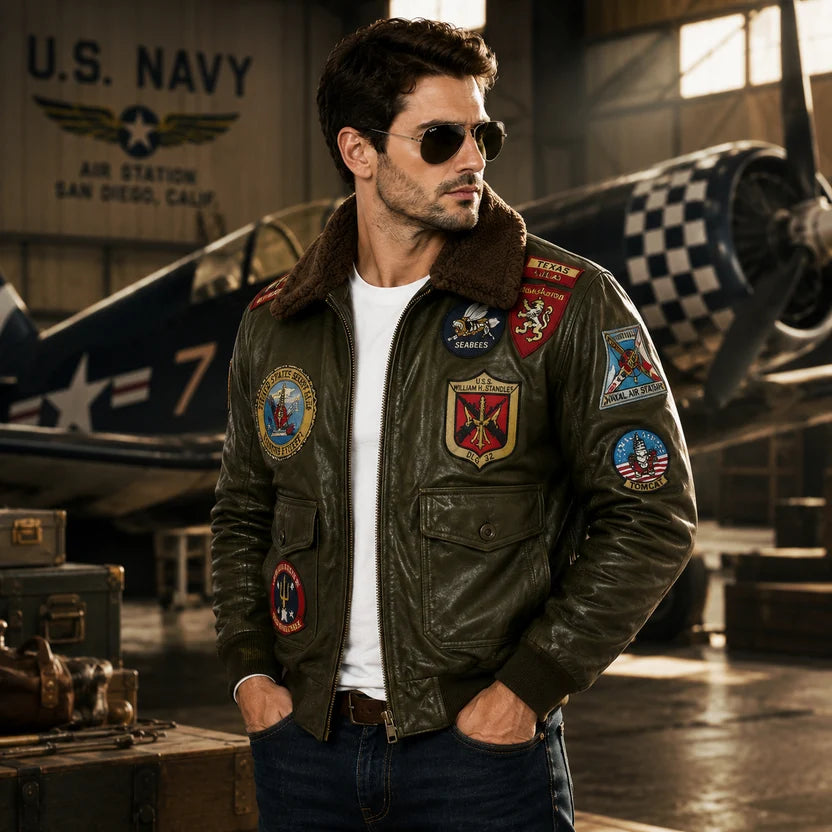Olive Green Top Gun Bomber Jacket