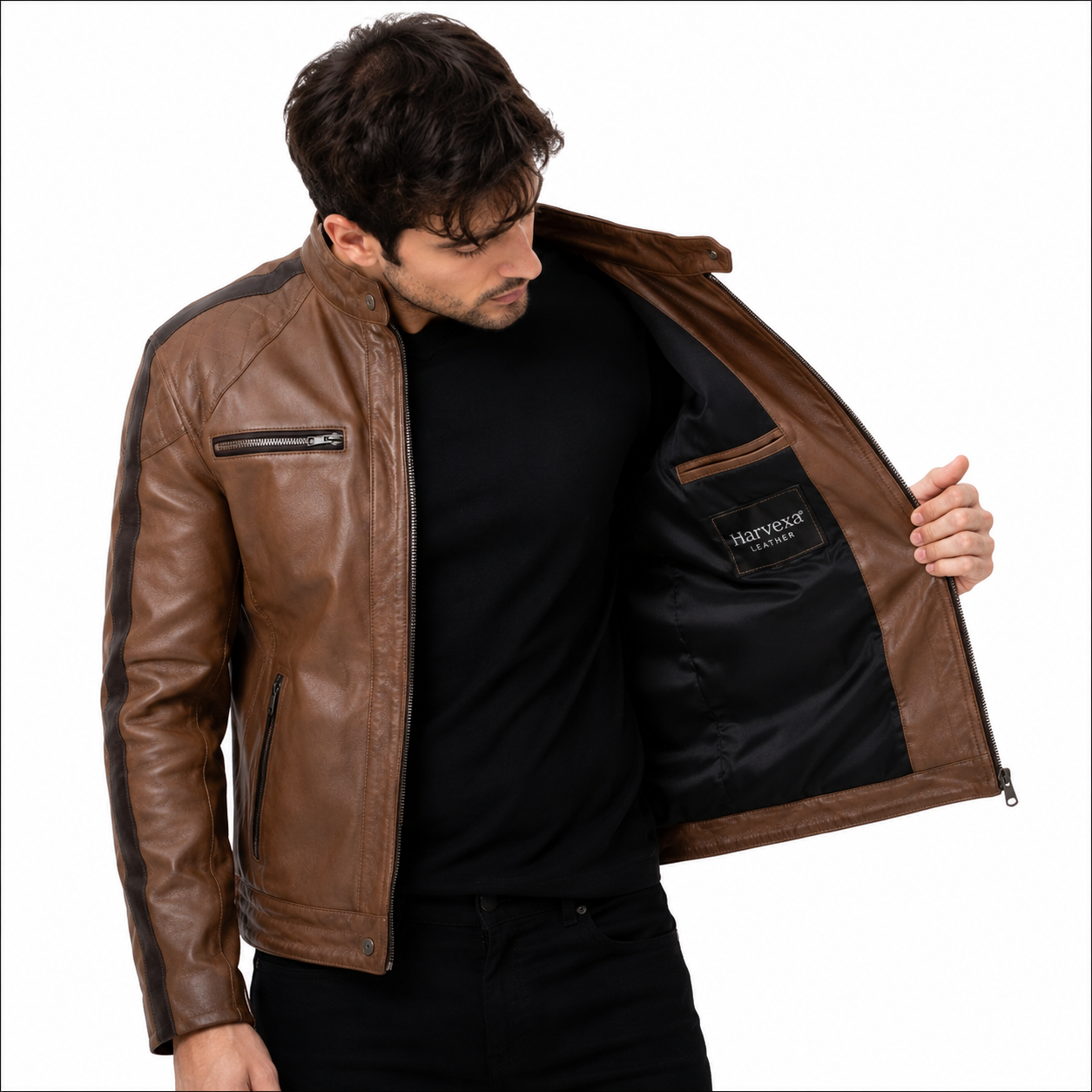Men's Brown Premium Leather Biker Jacket