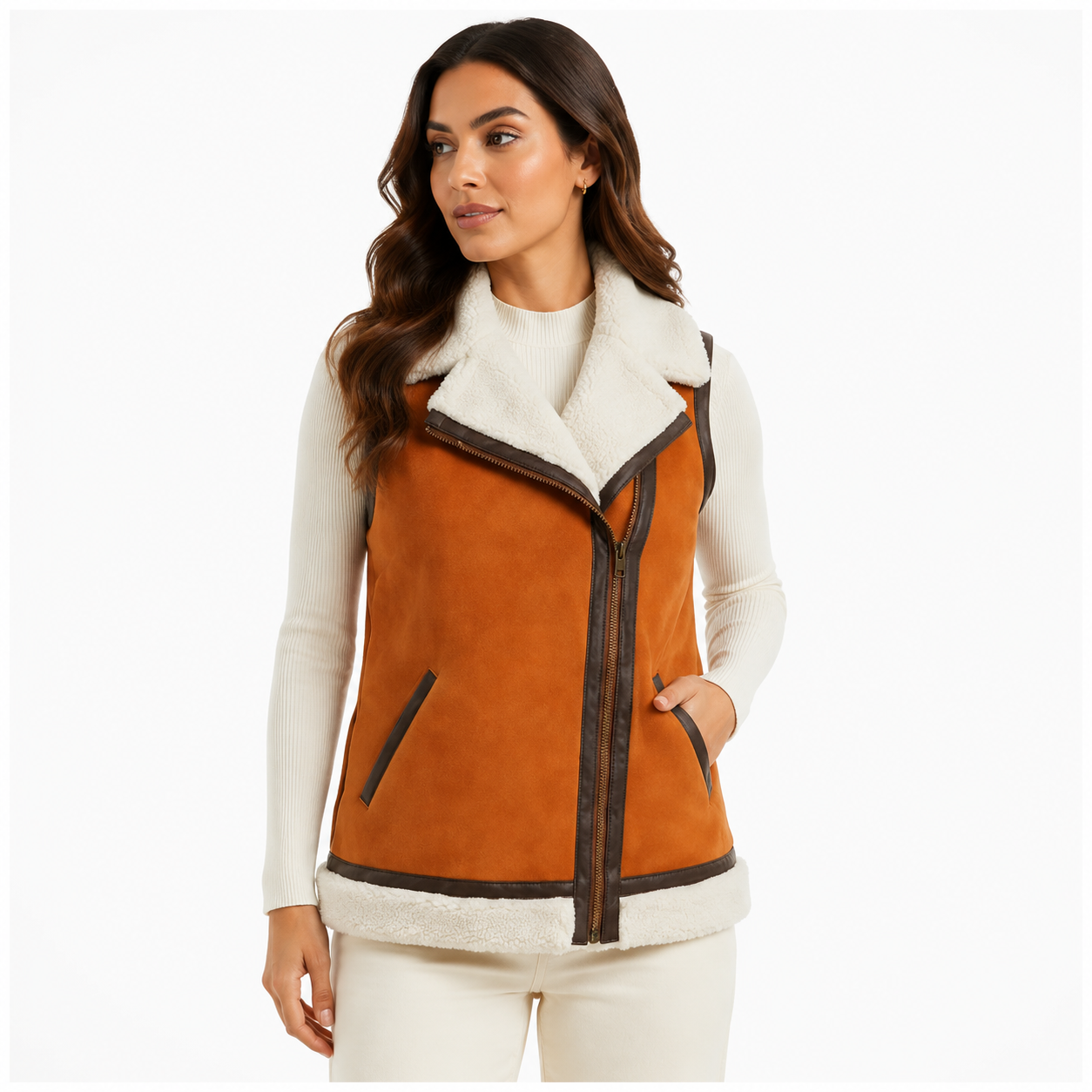 Women's Tan Shearling Leather Vest