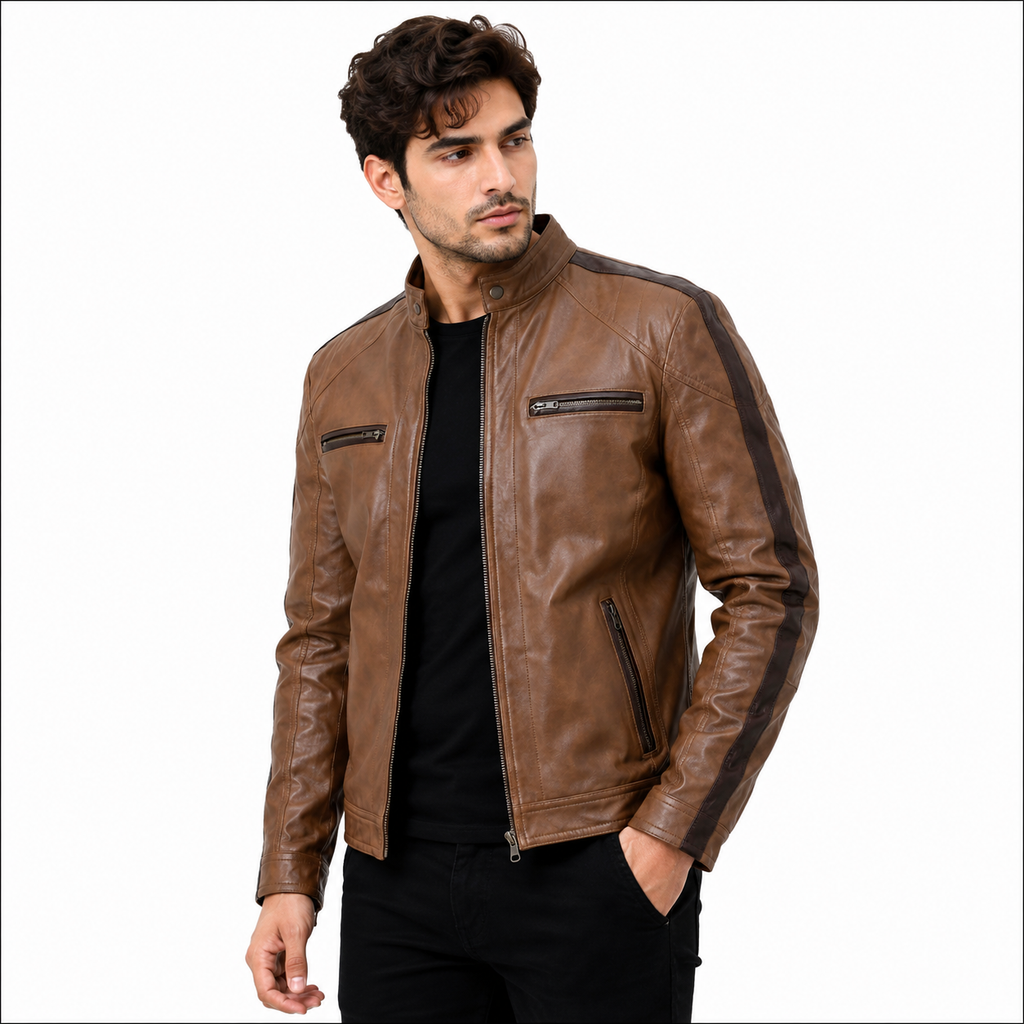 Men's Brown Premium Leather Biker Jacket