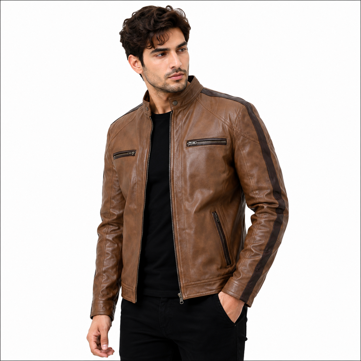 Men's Brown Premium Leather Biker Jacket