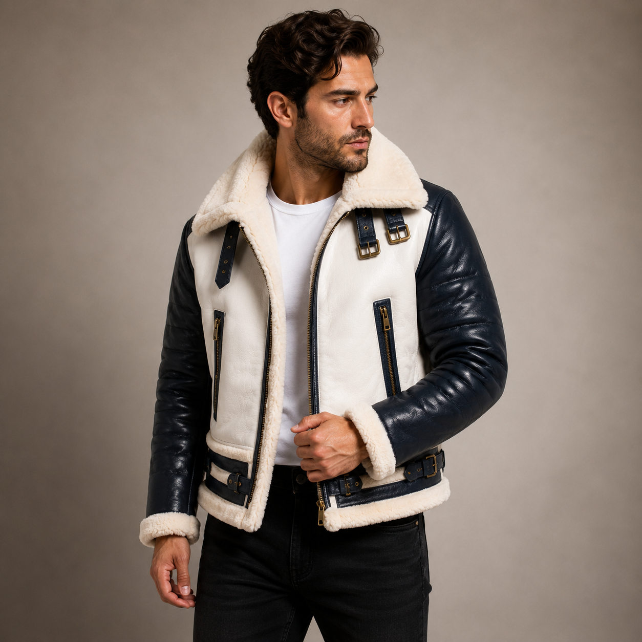 Men's Dual-Tone Navy & White Aviator Jacket