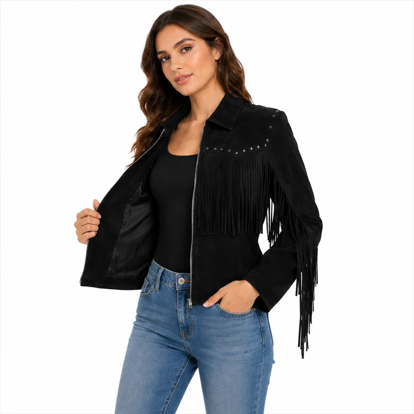 Women's Pink Suede Fringe Jacket