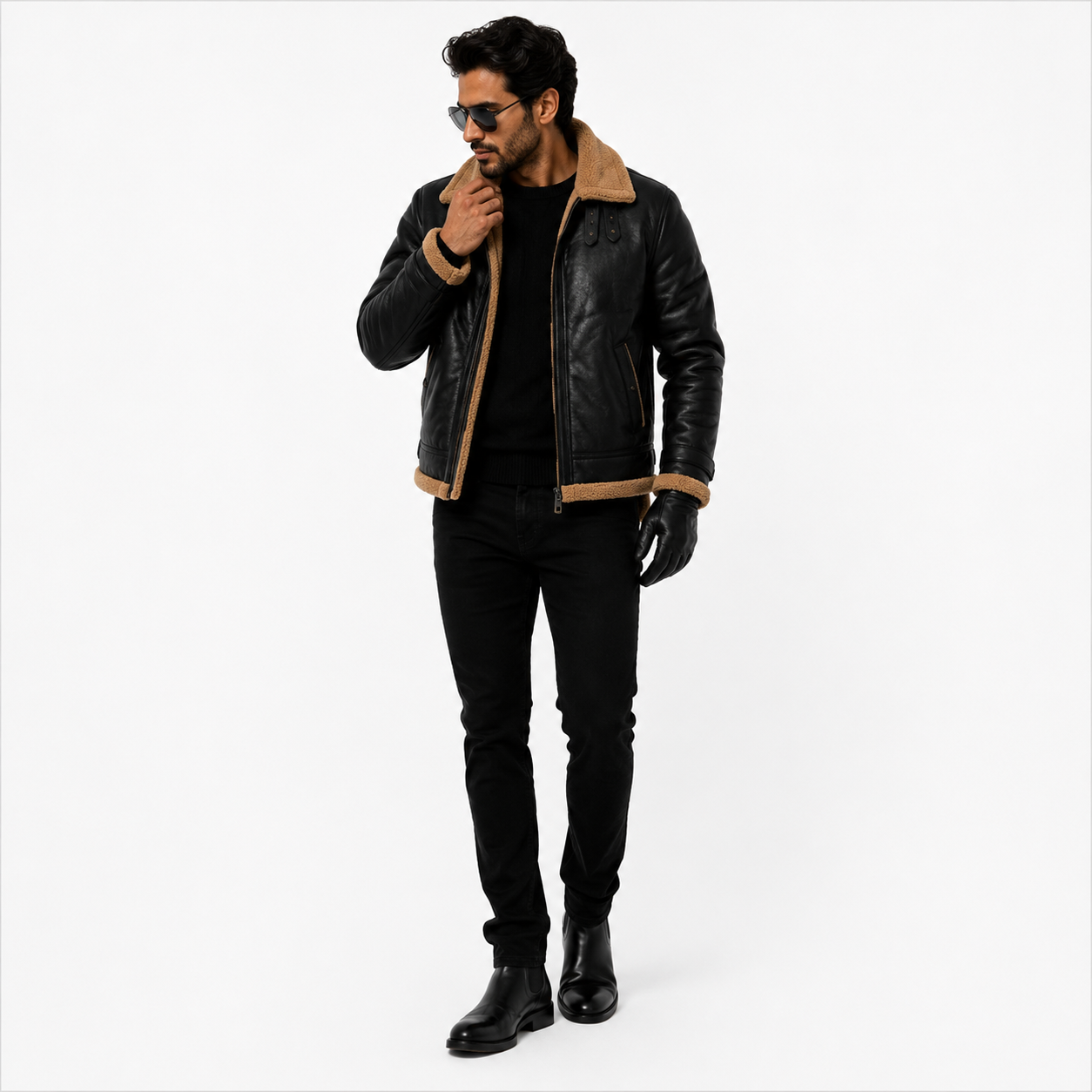 Men's Classic Black & Tan B-3 Aviator Jacket