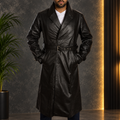 Hooligan Black Leather Trench Coat
