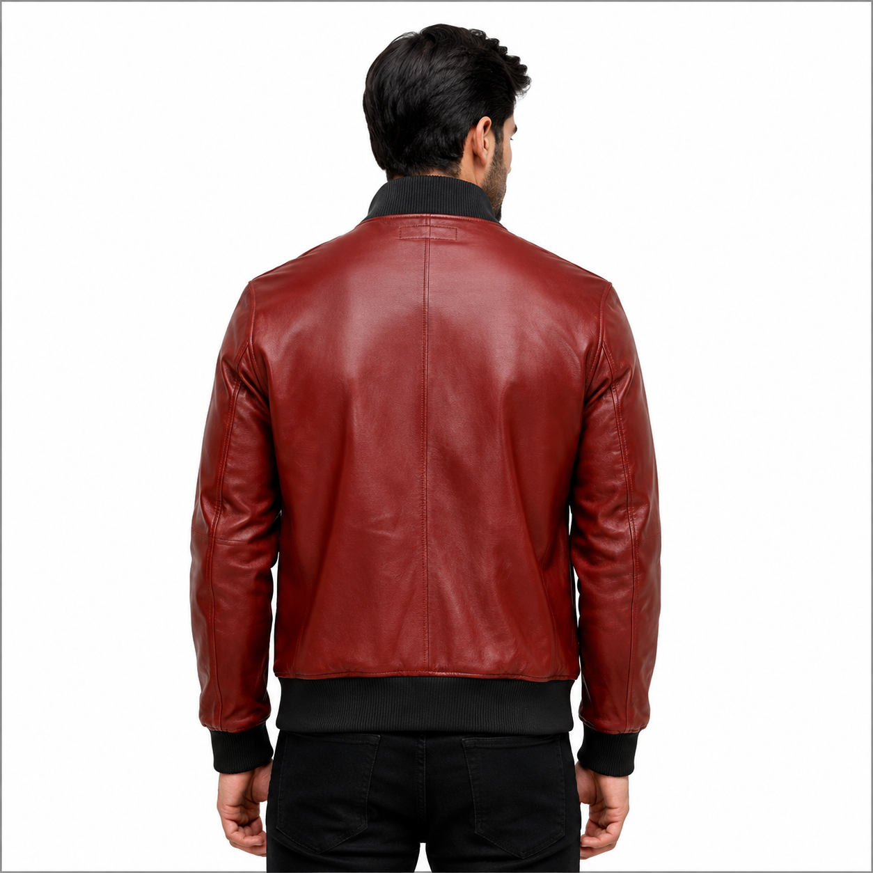 Men's red leather flight bomber jacket