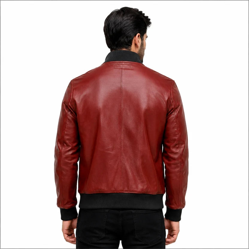 Men's Oxblood Red Leather Bomber Jacket