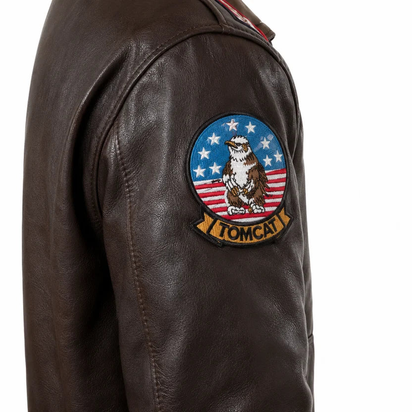 Men's Black Genuine Leather Top Gun Bomber Aviator Jacket