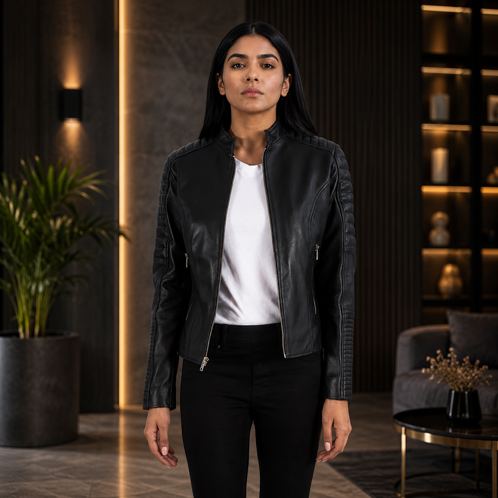 Women's Black Genuine Leather Biker Jacket