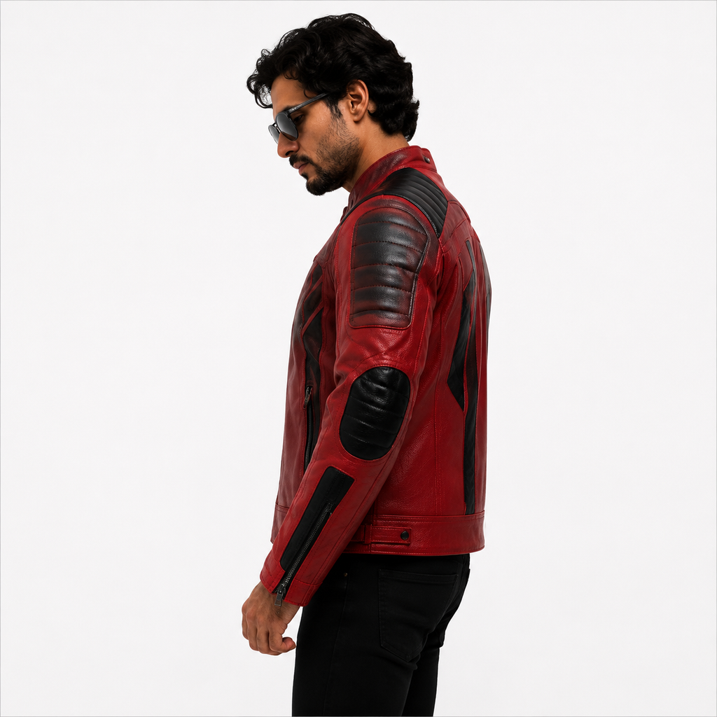Men's Premium Red & Black Racer Leather Jacket