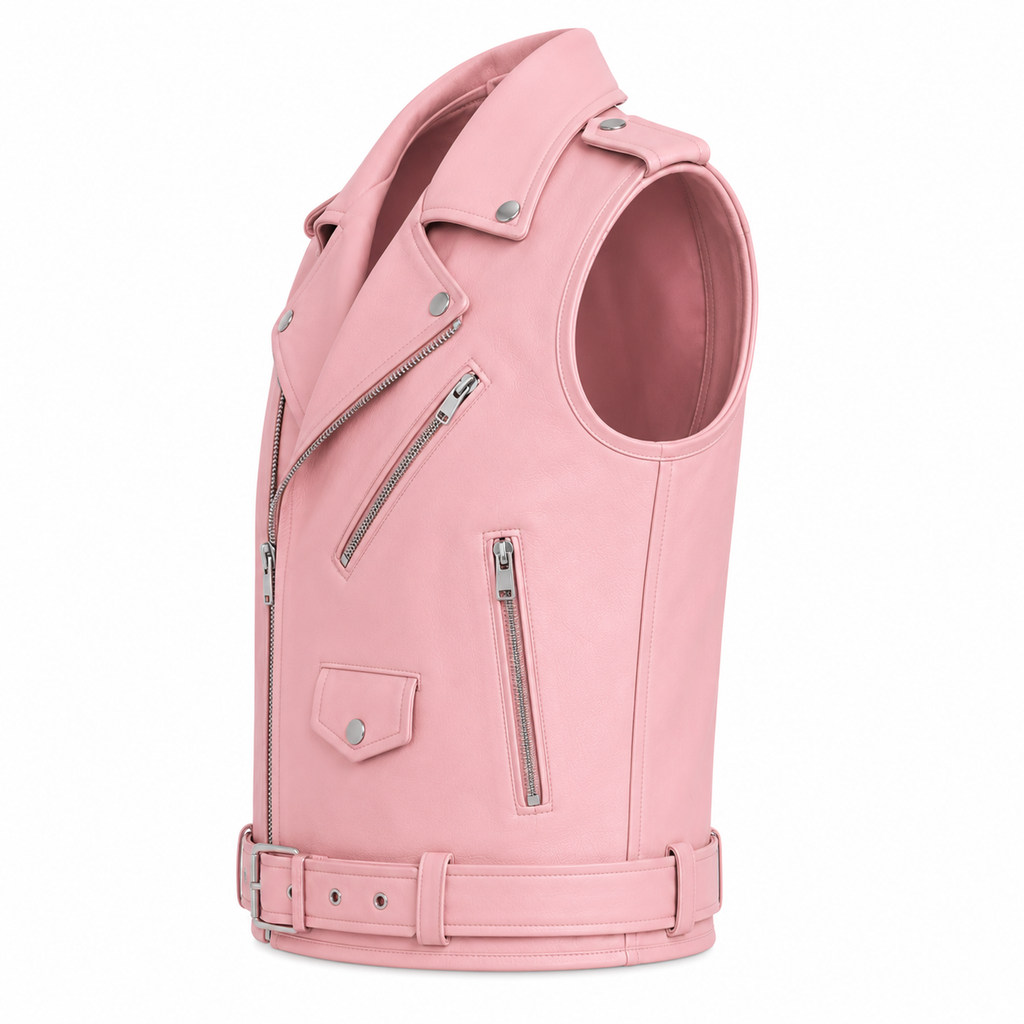 Women's Pink Leather Biker Vest