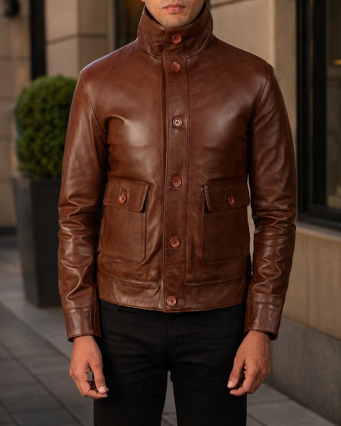 Columbus Brown Leather Bomber Jacket